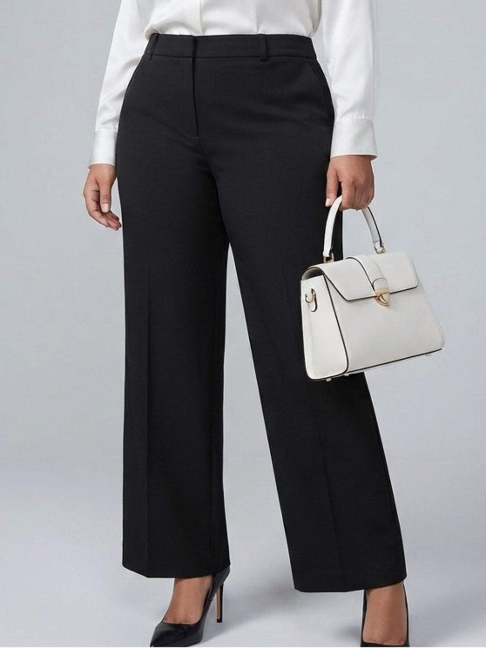 JONES NEW YORK PLATINUM Wool Blend Black Wide Leg Dress Pants size 14